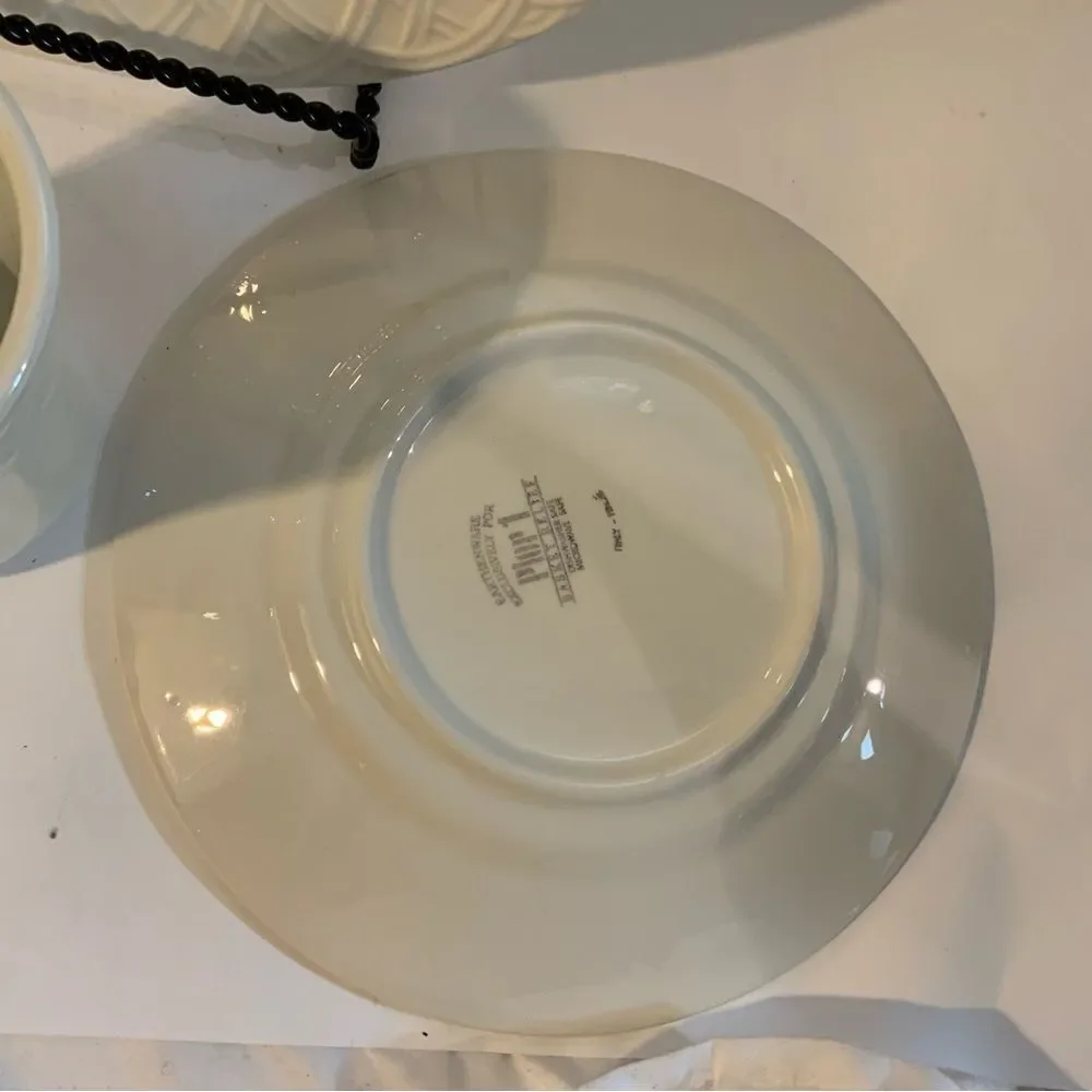 Set PIER 1 BASKET RELIEF Pattern Dinner Salad Plate Bowl Mug